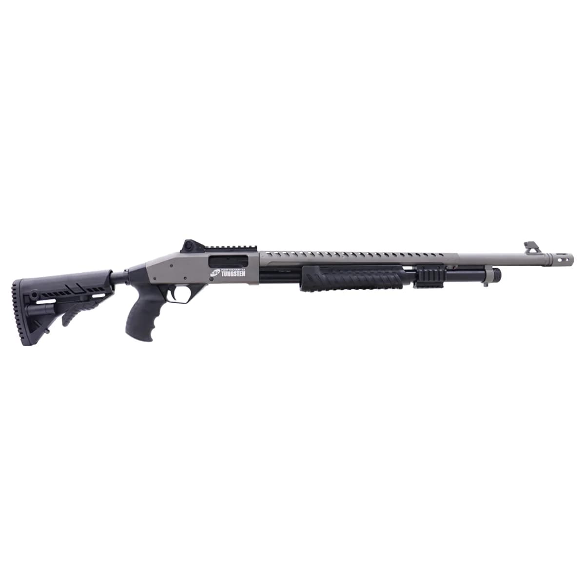 ESPINGARDA CBC PUMP MILITARY 3.0 TUNGSTEN CORONHA RETRÁTIL CALIBRE 12 CANO 24" COM ACESSÓRIOS