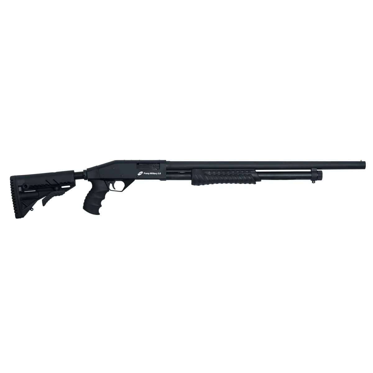 ESPINGARDA CBC PUMP MILITARY 3.0 CORONHA RETRÁTIL CALIBRE 12 CANO 24"
