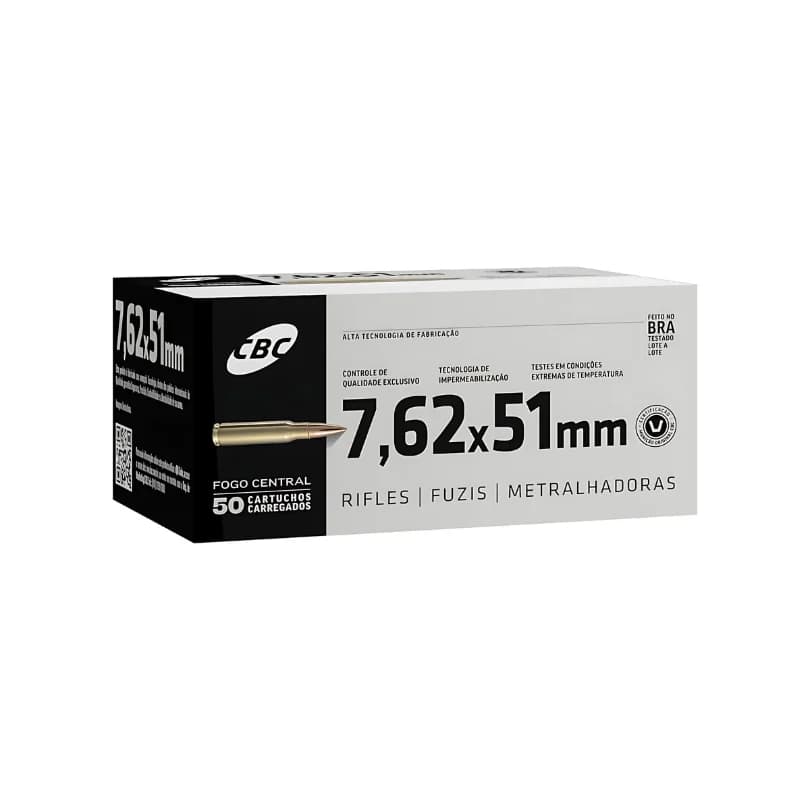 MUNIÇÃO CBC 7,62X51MM COMUM M80 TREINA - 50 UNIDADES