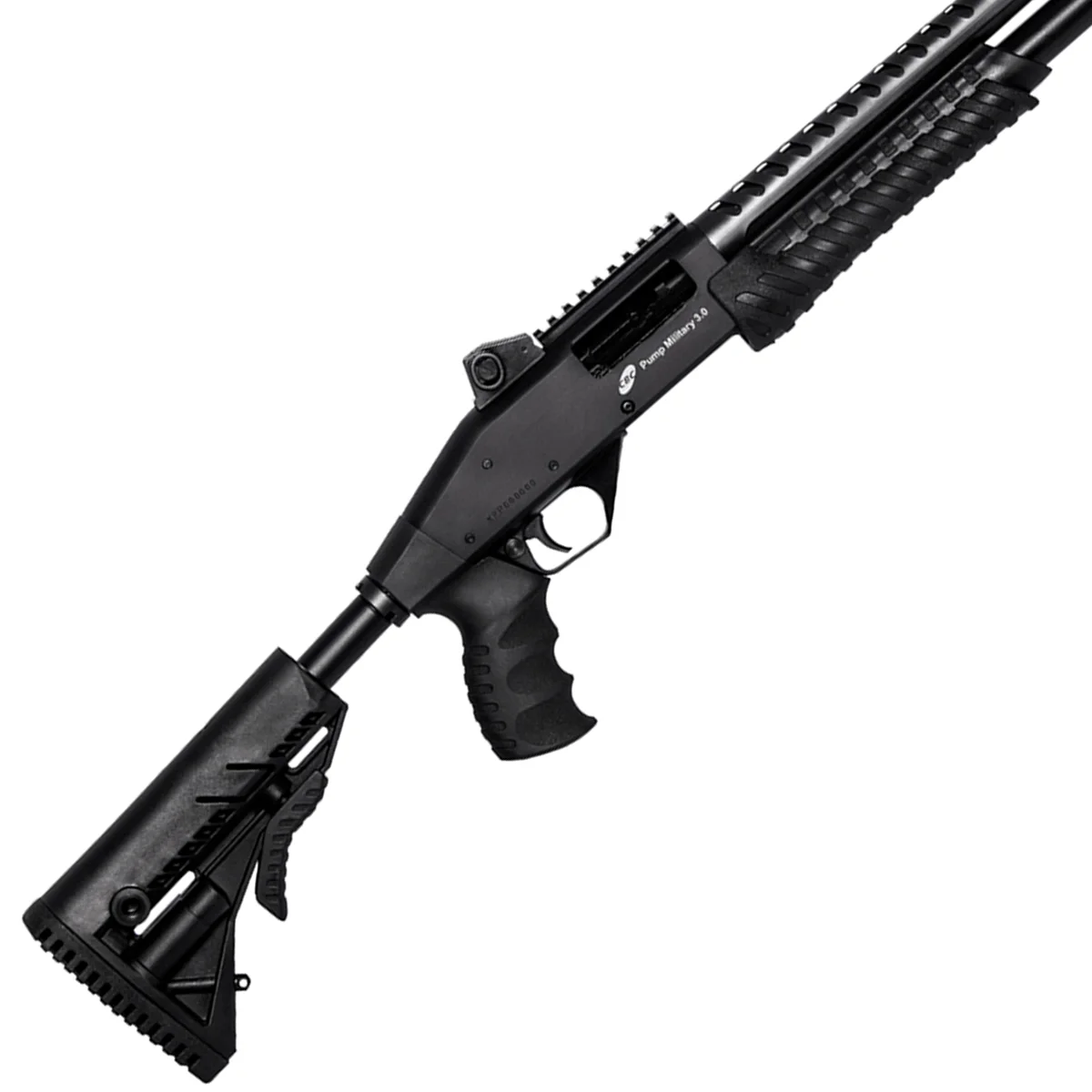 ESPINGARDA CBC PUMP MILITARY 3.0 CALIBRE 12  CORONHA RETRÁTIL CANO 16 C/ ACESSÓRIOS — foto 2