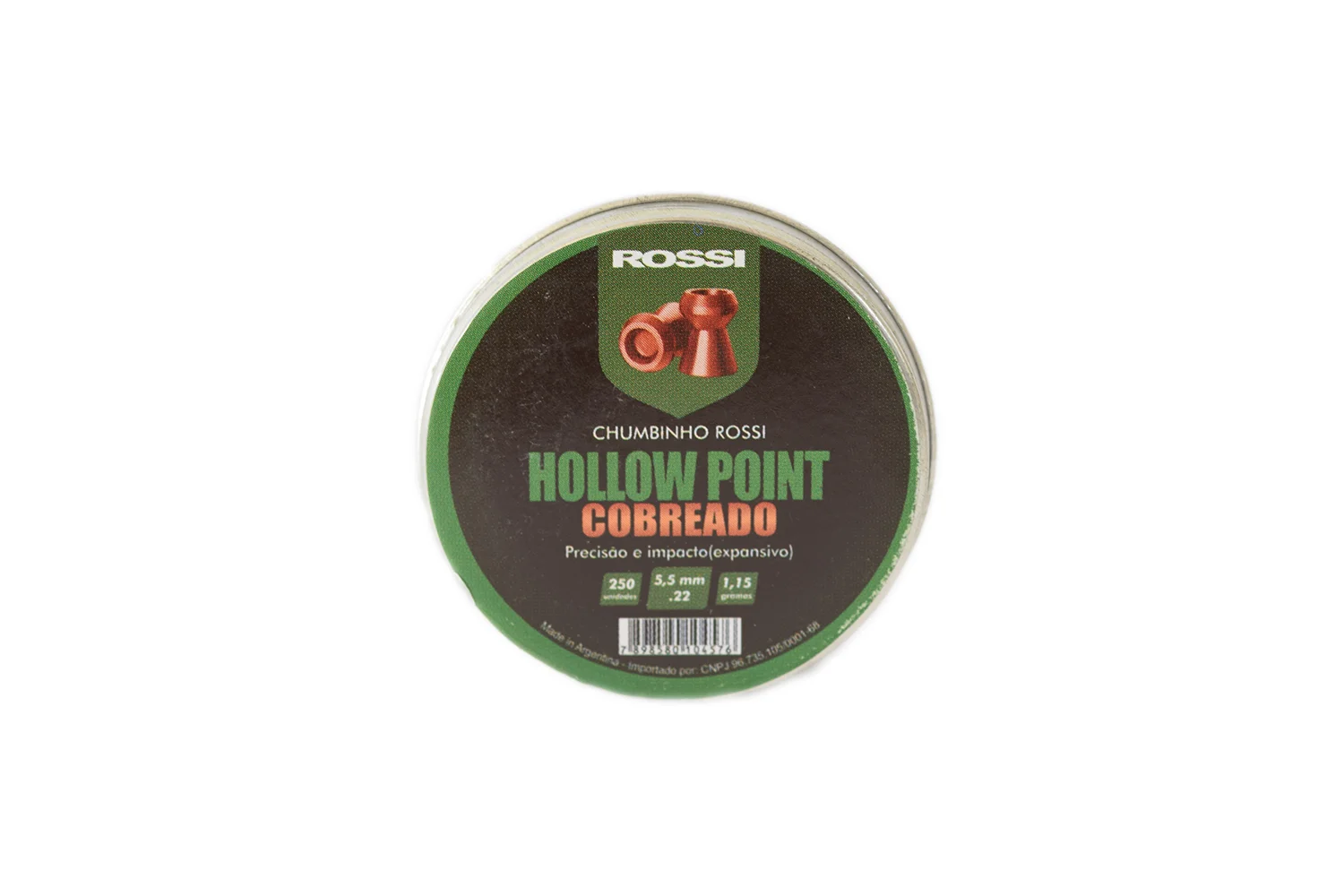 CHUMBINHO ROSSI HOLLOW POINT COBREADO 5,5MM 250 UNID