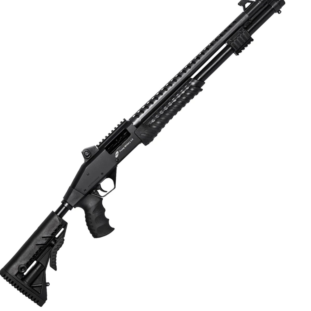 ESPINGARDA CBC PUMP MILITARY 3.0 CORONHA RETRÁTIL CALIBRE 12 CANO 19 C/ ACESSÓRIO — foto 3